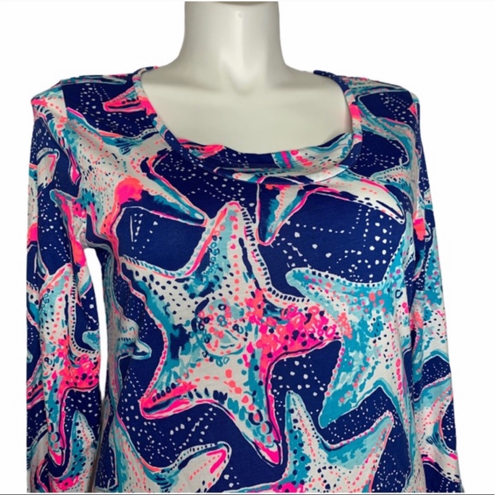 Lilly Pulitzer NWT Navy Blue Pink Teal Starfish Print Dress - Picture 2 of 5